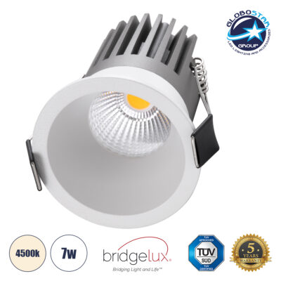 LEDTM® MICRO-B 60242 Χωνευτό Downlight Σποτ LED 7W 910lm 38° AC 220-240V IP20 Φυσικό Λευκό 4500K - Bridgelux COB Chip & TÜV SÜD Driver - Λευκό Ματ - Μ6 x Π6 x Υ7.8cm / Q5cm - 5 Χρόνια Εγγύηση