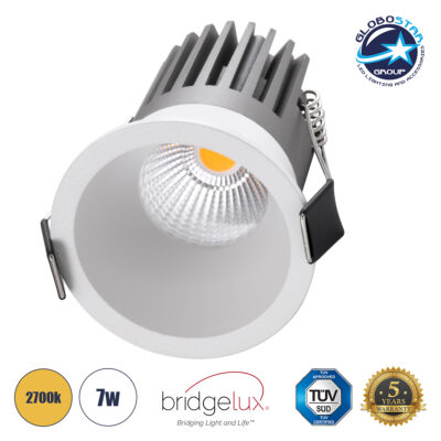 LEDTM® MICRO-B 60243 Χωνευτό Downlight Σποτ LED 7W 875lm 38° AC 220-240V IP20 Θερμό Λευκό 2700K - Bridgelux COB Chip & TÜV SÜD Driver - Λευκό Ματ - Μ6 x Π6 x Υ7.8cm / Q5cm - 5 Χρόνια Εγγύηση