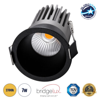 LEDTM® MICRO-B 60245 Χωνευτό Downlight Σποτ LED 7W 875lm 38° AC 220-240V IP20 Θερμό Λευκό 2700K - Bridgelux COB Chip & TÜV SÜD Driver - Μαύρο Ματ - Μ6 x Π6 x Υ7.8cm / Q5cm - 5 Χρόνια Εγγύηση