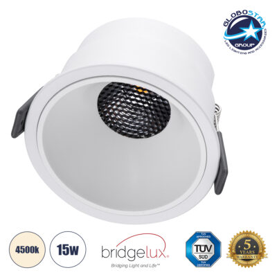 LEDTM® PLUTO-B 60260 Χωνευτό Downlight Σποτ με Honeycomb Anti Glare Reflector LED 15W 1950lm 38° AC 220-240V IP20 Φυσικό Λευκό 4500K - Bridgelux COB Chip & TÜV SÜD Driver - Λευκό Ματ - Μ10.4 x Π10.4 x Υ6.5cm / Q9.5cm - 5 Χρόνια Εγγύηση