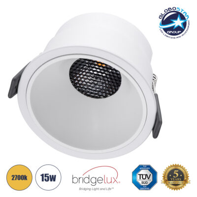 LEDTM® PLUTO-B 60261 Χωνευτό Downlight Σποτ με Honeycomb Anti Glare Reflector LED 15W 1875lm 38° AC 220-240V IP20 Θερμό Λευκό 2700K - Bridgelux COB Chip & TÜV SÜD Driver - Λευκό Ματ - Μ10.4 x Π10.4 x Υ6.5cm / Q9.5cm - 5 Χρόνια Εγγύηση