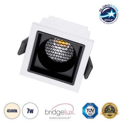 LEDTM® PLUTO-S 60264 Χωνευτό Downlight Σποτ με Honeycomb Anti Glare Reflector LED 7W 910lm 38° AC 220-240V IP20 Φυσικό Λευκό 4500K - Bridgelux COB Chip & TÜV SÜD Driver - Λευκό & Μαύρο Ματ - Μ6.4 x Π6.4 x Υ4.9cm / Q5.5 x 5.5cm x - 5 Χρόνια Εγγύηση
