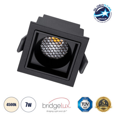 LEDTM® PLUTO-S 60268 Χωνευτό Downlight Σποτ με Honeycomb Anti Glare Reflector LED 7W 910lm 38° AC 220-240V IP20 Φυσικό Λευκό 4500K - Bridgelux COB Chip & TÜV SÜD Driver - Μαύρο Ματ - Μ6.4 x Π6.4 x Υ4.9cm / Q5.5 x 5.5cm - 5 Χρόνια Εγγύηση