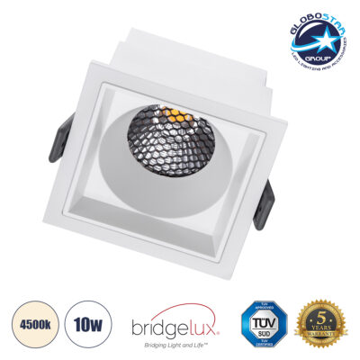 LEDTM® PLUTO-M 60272 Χωνευτό Downlight Σποτ με Honeycomb Anti Glare Reflector LED 10W 1300lm 38° AC 220-240V IP20 Φυσικό Λευκό 4500K - Bridgelux COB Chip & TÜV SÜD Driver - Λευκό Ματ - Μ8.4 x Π8.4 x Υ5.9cm / Q7.5 x 7.5cm - 5 Χρόνια Εγγύηση