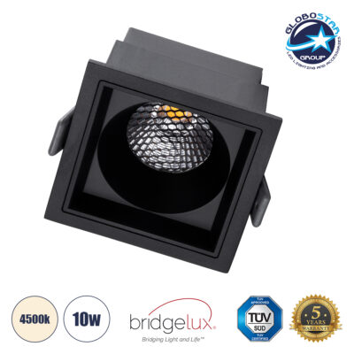 LEDTM® PLUTO-M 60274 Χωνευτό Downlight Σποτ με Honeycomb Anti Glare Reflector LED 10W 1300lm 38° AC 220-240V IP20 Φυσικό Λευκό 4500K - Bridgelux COB Chip & TÜV SÜD Driver - Μαύρο Ματ - Μ8.4 x Π8.4 x Υ5.9cm / Q7.5 x 7.5cm - 5 Χρόνια Εγγύηση