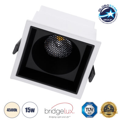 LEDTM® PLUTO-B 60276 Χωνευτό Downlight Σποτ με Honeycomb Anti Glare Reflector LED 15W 1950lm 38° AC 220-240V IP20 Φυσικό Λευκό 4500K - Bridgelux COB Chip & TÜV SÜD Driver - Λευκό & Μαύρο Ματ - Μ10.4 x Π10.4 x Υ6.5cm / Q9.5 x 9.5cm - 5 Χρόνια Εγγύηση
