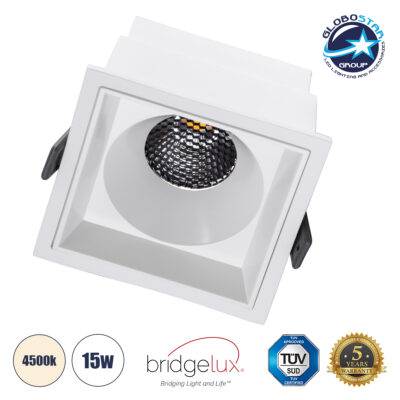LEDTM® PLUTO-B 60278 Χωνευτό Downlight Σποτ με Honeycomb Anti Glare Reflector LED 15W 1950lm 38° AC 220-240V IP20 Φυσικό Λευκό 4500K - Bridgelux COB Chip & TÜV SÜD Driver - Λευκό Ματ - Μ10.4 x Π10.4 x Υ6.5cm / Q9.5 x 9.5cm - 5 Χρόνια Εγγύηση