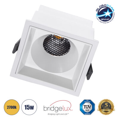 LEDTM® PLUTO-B 60279 Χωνευτό Downlight Σποτ με Honeycomb Anti Glare Reflector LED 15W 1875lm 38° AC 220-240V IP20 Θερμό Λευκό 2700K - Bridgelux COB Chip & TÜV SÜD Driver - Λευκό Ματ - Μ10.4 x Π10.4 x Υ6.5cm / Q9.5 x 9.5cm - 5 Χρόνια Εγγύηση
