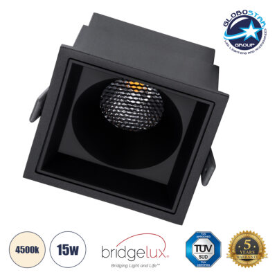 LEDTM® PLUTO-B 60280 Χωνευτό Downlight Σποτ με Honeycomb Anti Glare Reflector LED 15W 1950lm 38° AC 220-240V IP20 Φυσικό Λευκό 4500K - Bridgelux COB Chip & TÜV SÜD Driver - Μαύρο Ματ - Μ10.4 x Π10.4 x Υ6.5cm / Q9.5 x 9.5cm - 5 Χρόνια Εγγύηση