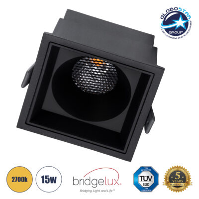 LEDTM® PLUTO-B 60281 Χωνευτό Downlight Σποτ με Honeycomb Anti Glare Reflector LED 15W 1875lm 38° AC 220-240V IP20 Θερμό Λευκό 2700K - Bridgelux COB Chip & TÜV SÜD Driver - Μαύρο Ματ - Μ10.4 x Π10.4 x Υ6.5cm / Q9.5 x 9.5cm - 5 Χρόνια Εγγύηση
