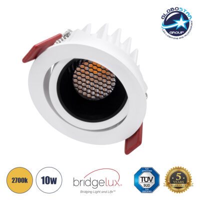 LEDTM® LEO-R 60283 Χωνευτό Κινούμενο Downlight Σποτ με Honeycomb Anti Glare Reflector LED 10W 1250lm 38° AC 220-240V IP20 Θερμό Λευκό 2700K - Bridgelux COB Chip & TÜV SÜD Driver - Λευκό & Μαύρο Ματ - Μ8.5 x Π8.5 x Υ6.6cm / Q7.5cm - 5 Χρόνια Εγγύηση
