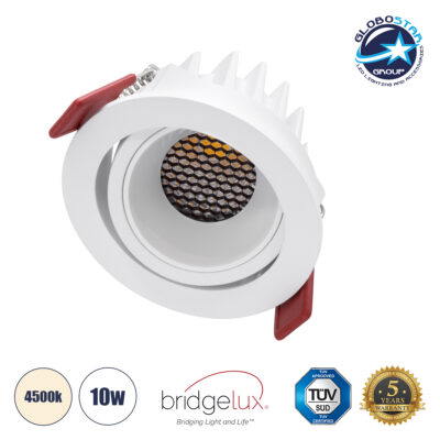 LEDTM® LEO-R 60284 Χωνευτό Κινούμενο Downlight Σποτ με Honeycomb Anti Glare Reflector LED 10W 1300lm 38° AC 220-240V IP20 Φυσικό Λευκό 4500K - Bridgelux COB Chip & TÜV SÜD Driver - Λευκό Ματ - Μ8.5 x Π8.5 x Υ6.6cm / Q7.5cm - 5 Χρόνια Εγγύηση