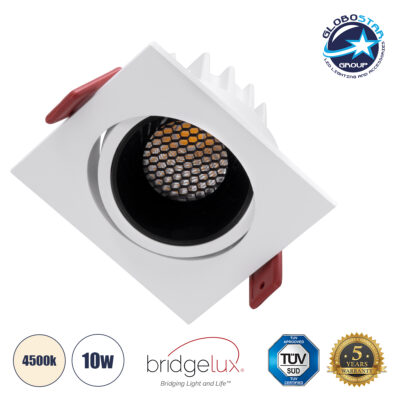 LEDTM® LEO-SQ 60288 Χωνευτό Κινούμενο Downlight Σποτ με Honeycomb Anti Glare Reflector LED 10W 1300lm 38° AC 220-240V IP20 Φυσικό Λευκό 4500K - Bridgelux COB Chip & TÜV SÜD Driver - Λευκό & Μαύρο Ματ - Μ8.5 x Π8.5 x Υ6.6cm / Q7.5 x 7.5cm - 5 Χρόνια Εγγύηση