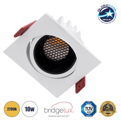 LEDTM® LEO-SQ 60289 Χωνευτό Κινούμενο Downlight Σποτ με Honeycomb Anti Glare Reflector LED 10W 1250lm 38° AC 220-240V IP20 Θερμό Λευκό 2700K - Bridgelux COB Chip & TÜV SÜD Driver - Λευκό & Μαύρο Ματ - Μ8.5 x Π8.5 x Υ6.6cm / Q7.5 x 7.5cm - 5 Χρόνια Εγγύηση