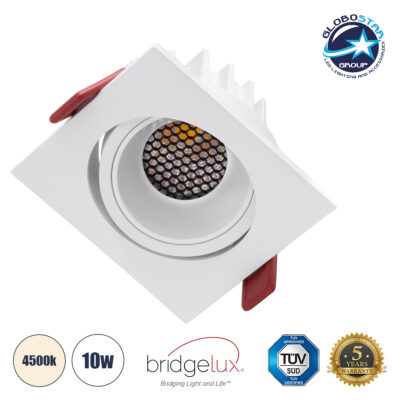 LEDTM® LEO-SQ 60290 Χωνευτό Κινούμενο Downlight Σποτ με Honeycomb Anti Glare Reflector LED 10W 1300lm 38° AC 220-240V IP20 Φυσικό Λευκό 4500K - Bridgelux COB Chip & TÜV SÜD Driver - Λευκό Ματ - Μ8.5 x Π8.5 x Υ6.6cm / Q7.5 x 7.5cm - 5 Χρόνια Εγγύηση