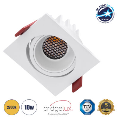 LEDTM® LEO-SQ 60291 Χωνευτό Κινούμενο Downlight Σποτ με Honeycomb Anti Glare Reflector LED 10W 1250lm 38° AC 220-240V IP20 Θερμό Λευκό 2700K - Bridgelux COB Chip & TÜV SÜD Driver - Λευκό Ματ - Μ8.5 x Π8.5 x Υ6.6cm / Q7.5 x 7.5cm - 5 Χρόνια Εγγύηση