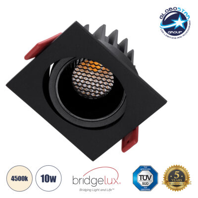 LEDTM® LEO-SQ 60292 Χωνευτό Κινούμενο Downlight Σποτ με Honeycomb Anti Glare Reflector LED 10W 1300lm 38° AC 220-240V IP20 Φυσικό Λευκό 4500K - Bridgelux COB Chip & TÜV SÜD Driver - Μαύρο Ματ - Μ8.5 x Π8.5 x Υ6.6cm / Q7.5 x 7.5cm - 5 Χρόνια Εγγύηση