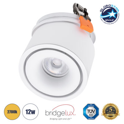 LEDTM® OMEGA-R 60295 Χωνευτό Κινούμενο Downlight Σποτ LED 12W 1500lm 36° AC 220-240V IP20 Θερμό Λευκό 2700K - Bridgelux COB Chip & TÜV SÜD Driver - Λευκό Ματ - Μ10 x Π10 x Υ8.2cm / Q9cm - 5 Χρόνια Εγγύηση