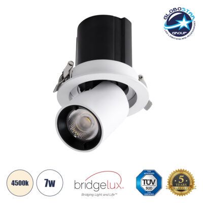 LEDTM® VIRGO-S 60302 Χωνευτό Κινούμενο Downlight Σποτ LED 7W 910lm 36° AC 220-240V IP20 Φυσικό Λευκό 4500K - Bridgelux COB Chip & TÜV SÜD Driver - Λευκό & Μαύρο Ματ - Μ9 x Π9 x Υ9cm / Q7.8cm - 5 Χρόνια Εγγύηση