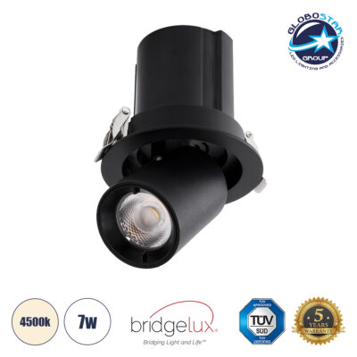 LEDTM® VIRGO-S 60304 Χωνευτό Κινούμενο Downlight Σποτ LED 7W 910lm 36° AC 220-240V IP20 Φυσικό Λευκό 4500K - Bridgelux COB Chip & TÜV SÜD Driver - Μαύρο Ματ - Μ9 x Π9 x Υ9cm / Q7.8cm - 5 Χρόνια Εγγύηση