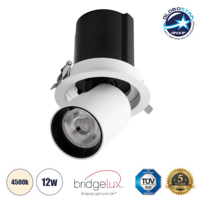 LEDTM® VIRGO-M 60306 Χωνευτό Κινούμενο Downlight Σποτ LED 12W 1560lm 36° AC 220-240V IP20 Φυσικό Λευκό 4500K - Bridgelux COB Chip & TÜV SÜD Driver - Λευκό & Μαύρο Ματ - Μ11 x Π11 x Υ11.5cm / Q9.5cm - 5 Χρόνια Εγγύηση