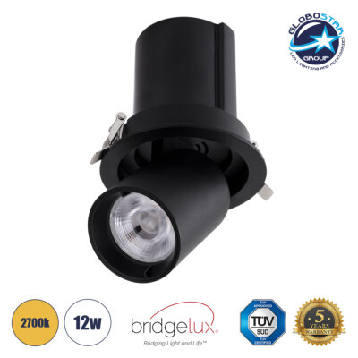 LEDTM® VIRGO-M 60309 Χωνευτό Κινούμενο Downlight Σποτ LED 12W 1500lm 36° AC 220-240V IP20 Θερμό Λευκό 2700K - Bridgelux COB Chip & TÜV SÜD Driver - Μαύρο Ματ - Μ11 x Π11 x Υ11.5cm / Q9.5cm - 5 Χρόνια Εγγύηση