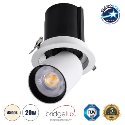 LEDTM® VIRGO-B 60310 Χωνευτό Κινούμενο Downlight Σποτ LED 20W 2600lm 36° AC 220-240V IP20 Φυσικό Λευκό 4500K - Bridgelux COB Chip & TÜV SÜD Driver - Λευκό & Μαύρο Ματ - Μ13.5 x Π13.5 x Υ14cm / Q11.5cm - 5 Χρόνια Εγγύηση