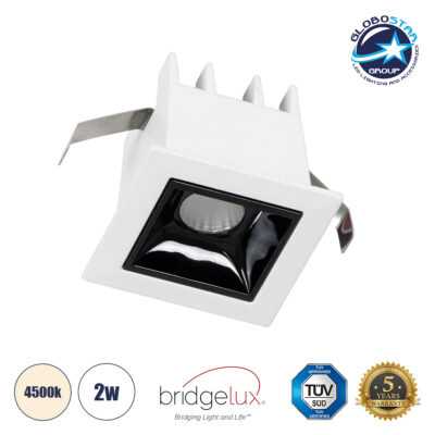 LEDTM® LUMINAR 60314 Χωνευτό Downlight Σποτ LED 2W 280lm 36° AC 220-240V IP20 Φυσικό Λευκό 4500K - Osram SMD Chip & TÜV SÜD Driver - Λευκό & Μαύρο Ματ - Μ4.3 x Π4.3 x Υ4.5cm / Q3.5 x 3.5cm - 5 Χρόνια Εγγύηση