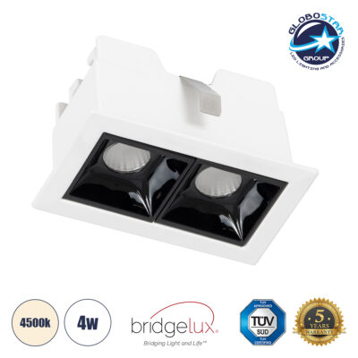 LEDTM® LUMINAR 60316 Χωνευτό Downlight Σποτ LED 4W 560lm 36° AC 220-240V IP20 Φυσικό Λευκό 4500K - Osram SMD Chip & TÜV SÜD Driver - Λευκό & Μαύρο Ματ - Μ7.5 x Π4.3 x Υ4.5cm / Q6.5 x 3.5cm - 5 Χρόνια Εγγύηση