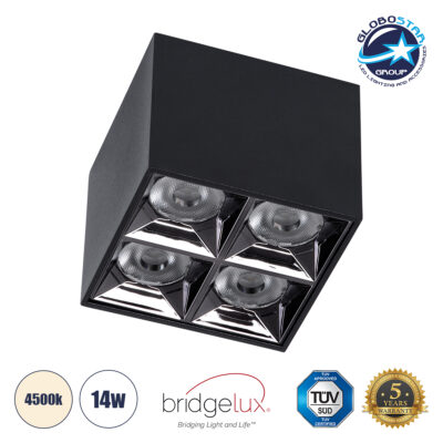 LEDTM® LUMINAR 60332 Downlight Σποτ LED 14W 1960lm 36° AC 220-240V IP20 Φυσικό Λευκό 4500K - Osram SMD Chip & TÜV SÜD Driver - Μαύρο Ματ - Μ8.2 x Π8.2 x Υ6.6cm - 5 Χρόνια Εγγύηση