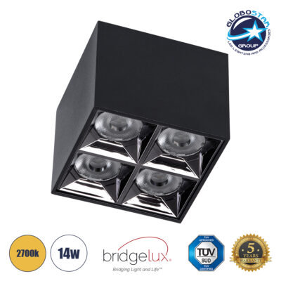 LEDTM® LUMINAR 60333 Downlight Σποτ LED 14W 1890lm 36° AC 220-240V IP20 Θερμό Λευκό 2700K - Osram SMD Chip & TÜV SÜD Driver - Μαύρο Ματ - Μ8.2 x Π8.2 x Υ6.6cm - 5 Χρόνια Εγγύηση