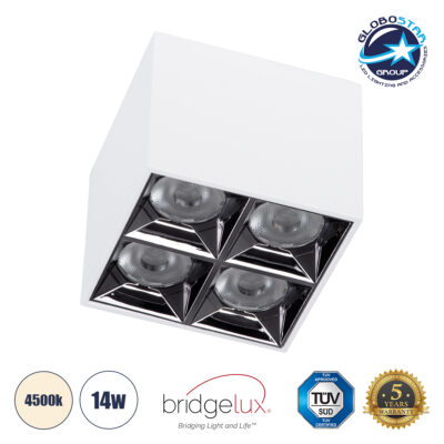 LEDTM® LUMINAR 60334 Downlight Σποτ LED 14W 1960lm 36° AC 220-240V IP20 Φυσικό Λευκό 4500K - Osram SMD Chip & TÜV SÜD Driver - Λευκό Ματ - Μ8.2 x Π8.2 x Υ6.6cm - 5 Χρόνια Εγγύηση