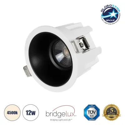 LEDTM® DUSTY 60340 Χωνευτό Downlight Σποτ LED 12W 1380lm 45° AC 220-240V Αδιάβροχο IP65 Φυσικό Λευκό 4500K - Bridgelux COB Chip & TÜV SÜD Driver - Λευκό & Μαύρο Ματ - Μ8.5 x Π8.5 x Υ7cm / Q7.2cm - 5 Χρόνια Εγγύηση