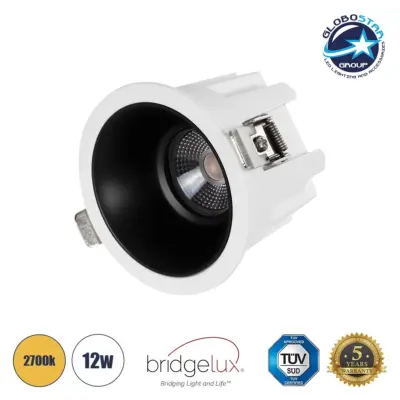 LEDTM® DUSTY 60341 Χωνευτό Downlight Σποτ LED 12W 1320lm 45° AC 220-240V Αδιάβροχο IP65 Θερμό Λευκό 2700K - Bridgelux COB Chip & TÜV SÜD Driver - Λευκό & Μαύρο Ματ - Μ8.5 x Π8.5 x Υ7cm m / Q7.2cm - 5 Χρόνια Εγγύηση