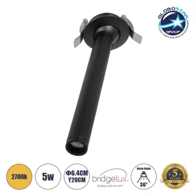 LEDTM® DALE 60372 Χωνευτό Κινούμενο Downlight Σποτ LED 5W 500lm 36° AC 220-240V IP20 Θερμό Λευκό 2700K - Bridgelux COB Chip & TÜV SÜD Driver - Μαύρο Ματ - Μ6.4 x Π6.4 x Υ20cm / Q5.5cm - 5 Χρόνια Εγγύηση