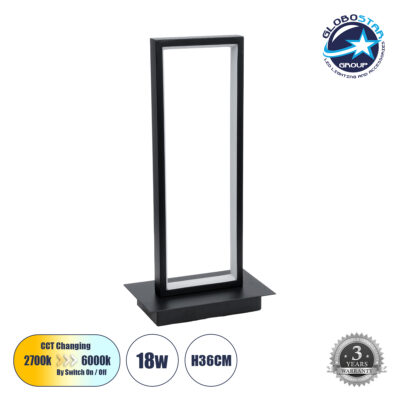 LEDTM® CORNELIE 60460 Μοντέρνο Επιτραπέζιο Φωτιστικό LED CCT 18W 1980lm 200° AC 220-240V IP20 Ρυθμιζόμενο Λευκό CCT με On/Off 2700K/4500K/6000K - Lumileds SMD Chip - Mαύρο - Μ18 x Π10 x Υ36cm - 3 Χρόνια Εγγύηση