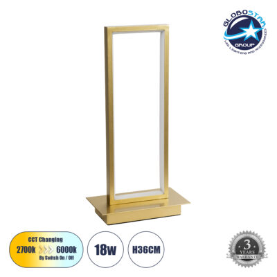 LEDTM® CORNELIE 60462 Μοντέρνο Επιτραπέζιο Φωτιστικό LED CCT 18W 1980lm 200° AC 220-240V IP20 Ρυθμιζόμενο Λευκό CCT με On/Off 2700K/4500K/6000K - Lumileds SMD Chip - Χρυσό - Μ18 x Π10 x Υ36cm - 3 Χρόνια Εγγύηση