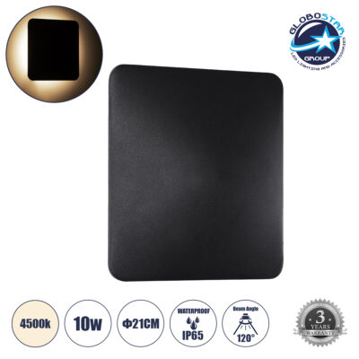 LEDTM® HELIO-S 60496 Μοντέρνο Φωτιστικό Τοίχου - Απλίκα LED 10W 1200lm 120° AC 220-240V Αδιάβροχο IP65 Φυσικό Λευκό 4500K - Lumileds SMD Chip & TÜV SÜD Driver - Μαύρο Ματ - Μ21 x Π5 x Υ21cm - 5 Χρόνια Εγγύηση