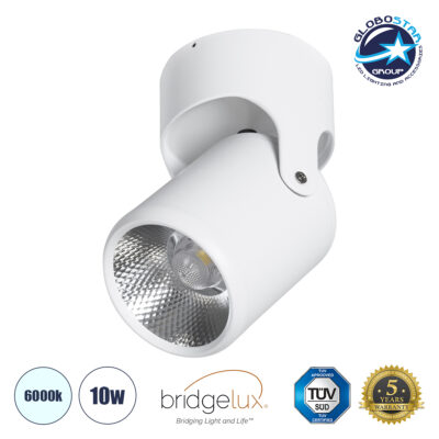 LEDTM® DETRONIC 60500 Επιφανειακό Κινούμενο Spot Downlight LED 10W 1350lm 24° AC 220-240V IP20 Φ9cm x Υ16cm - Στρόγγυλο - Λευκό - Ψυχρό Λευκό 6000K - Bridgelux COB - TÜV Certified Driver - 5 Χρόνια Εγγύηση