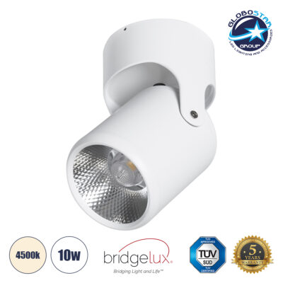 LEDTM® DETRONIC 60501 Κινούμενο Downlight Σποτ LED 10W 1300lm 24° AC 220-240V IP20 Φυσικό Λευκό 4500K - Bridgelux COB Chip & TÜV SÜD Driver - Λευκό Ματ - Μ9 x Π9 x Υ16cm - 5 Χρόνια Εγγύηση