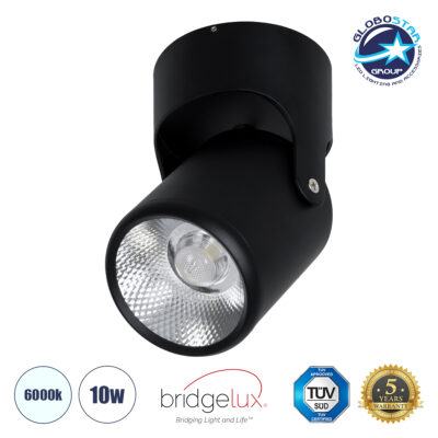 LEDTM® DETRONIC 60503 Κινούμενο Downlight Σποτ LED 10W 1350lm 24° AC 220-240V IP20 Ψυχρό Λευκό 6000K - Bridgelux COB Chip & TÜV SÜD Driver - Μαύρο Ματ - Μ9 x Π9 x Υ16cm - 5 Χρόνια Εγγύηση