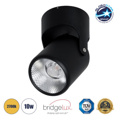 LEDTM® DETRONIC 60505 Κινούμενο Downlight Σποτ LED 10W 1250lm 24° AC 220-240V IP20 Θερμό Λευκό 2700K - Bridgelux COB Chip & TÜV SÜD Driver - Μαύρο Ματ - Μ9 x Π9 x Υ16cm - 5 Χρόνια Εγγύηση