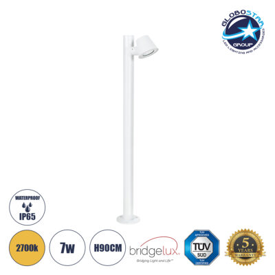 LEDTM® GARDENIA 60506 Φωτιστικό Κήπου - Κολωνάκι Αρχιτεκτονικού Φωτισμού Εξωτερικού Χώρου LED 7W 700lm 60° AC220-240V Αδιάβροχο IP65 - Σώμα Αλουμινίου & Tempered Glass - Μ12 x Π18 x Υ90cm - Θερμό Λευκό 2700K - Λευκό - Bridgelux Chip - 5 Years Warranty