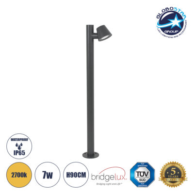 LEDTM® GARDENIA 60507 Φωτιστικό Κήπου - Κολωνάκι Αρχιτεκτονικού Φωτισμού Εξωτερικού Χώρου LED 7W 700lm 60° AC220-240V Αδιάβροχο IP65 - Σώμα Αλουμινίου & Tempered Glass - Μ12 x Π18 x Υ90cm - Θερμό Λευκό 2700K - Γκρι Ανθρακί - Bridgelux Chip - 5 Years Warranty