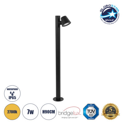 LEDTM® GARDENIA 60508 Φωτιστικό Κήπου - Κολωνάκι Αρχιτεκτονικού Φωτισμού Εξωτερικού Χώρου LED 7W 700lm 60° AC220-240V Αδιάβροχο IP65 - Σώμα Αλουμινίου & Tempered Glass - Μ12 x Π18 x Υ90cm - Θερμό Λευκό 2700K - Μαύρο - Bridgelux Chip - 5 Years Warranty