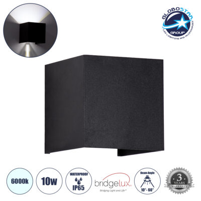 LEDTM® AXIS-S 60568 Μοντέρνο Φωτιστικό Τοίχου - Απλίκα LED 10W 1250lm 5°/60° AC 220-240V Αδιάβροχο IP65 Ψυχρό Λευκό 6000K - Bridgelux COB Chip & TÜV SÜD Driver - Μαύρο Ματ - Μ10 x Π10 x Υ10cm - 5 Χρόνια Εγγύηση