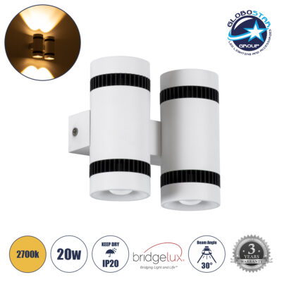 LEDTM® CANNONAL 60578 Μοντέρνο Φωτιστικό Τοίχου - Απλίκα LED 20W 2300lm 30° AC 220-240V IP20 Θερμό Λευκό 2700K - Bridgelux COB Chip & TÜV SÜD Driver - Μαύρο Ματ & Λευκό Ματ - Μ12 x Π6.5 x Υ11cm - 3 Χρόνια Εγγύηση