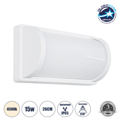 LEDTM® CELESTIAL 60694 Μοντέρνο Φωτιστικό Τοίχου - Απλίκα LED 15W 1575lm 120° AC 220-240V Αδιάβροχο IP65 Φυσικό Λευκό 4500K - Bridgelux SMD Chip - Λευκό Ματ - Μ26 x Π9 x Υ13.5cm - 3 Χρόνια Εγγύηση