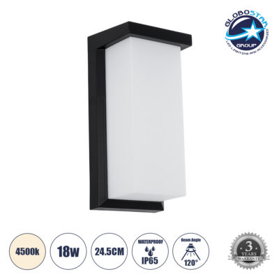LEDTM® LOFT 60758 Μοντέρνο Φωτιστικό Τοίχου - Απλίκα LED 18W 1890lm 120° AC 220-240V Αδιάβροχο IP65 Φυσικό Λευκό 4500K - Bridgelux SMD Chip - Μαύρο Ματ - Μ24.5 x Π11 x Υ9.5cm - 3 Χρόνια Εγγύηση