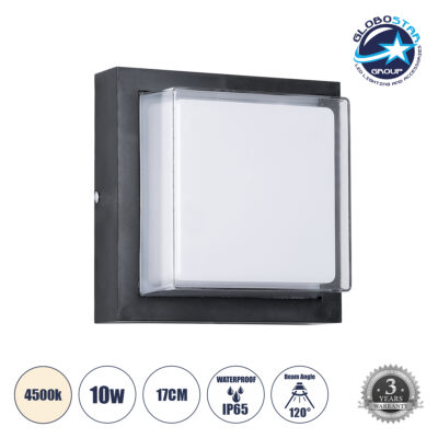 LEDTM® NEXUS 60767 Μοντέρνο Φωτιστικό Τοίχου - Απλίκα LED 10W 1050lm 120° AC 220-240V Αδιάβροχο IP65 Φυσικό Λευκό 4500K - Bridgelux SMD Chip - Μαύρο Ματ - Μ17 x Π17 x Υ9cm - 3 Χρόνια Εγγύηση